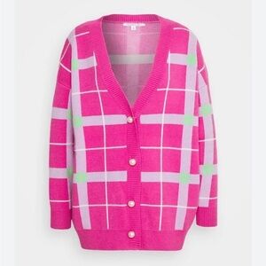 NWOT Women’s OLIVIA RUBIN Cecily Check Knitted Cardigan - Pink Size XS